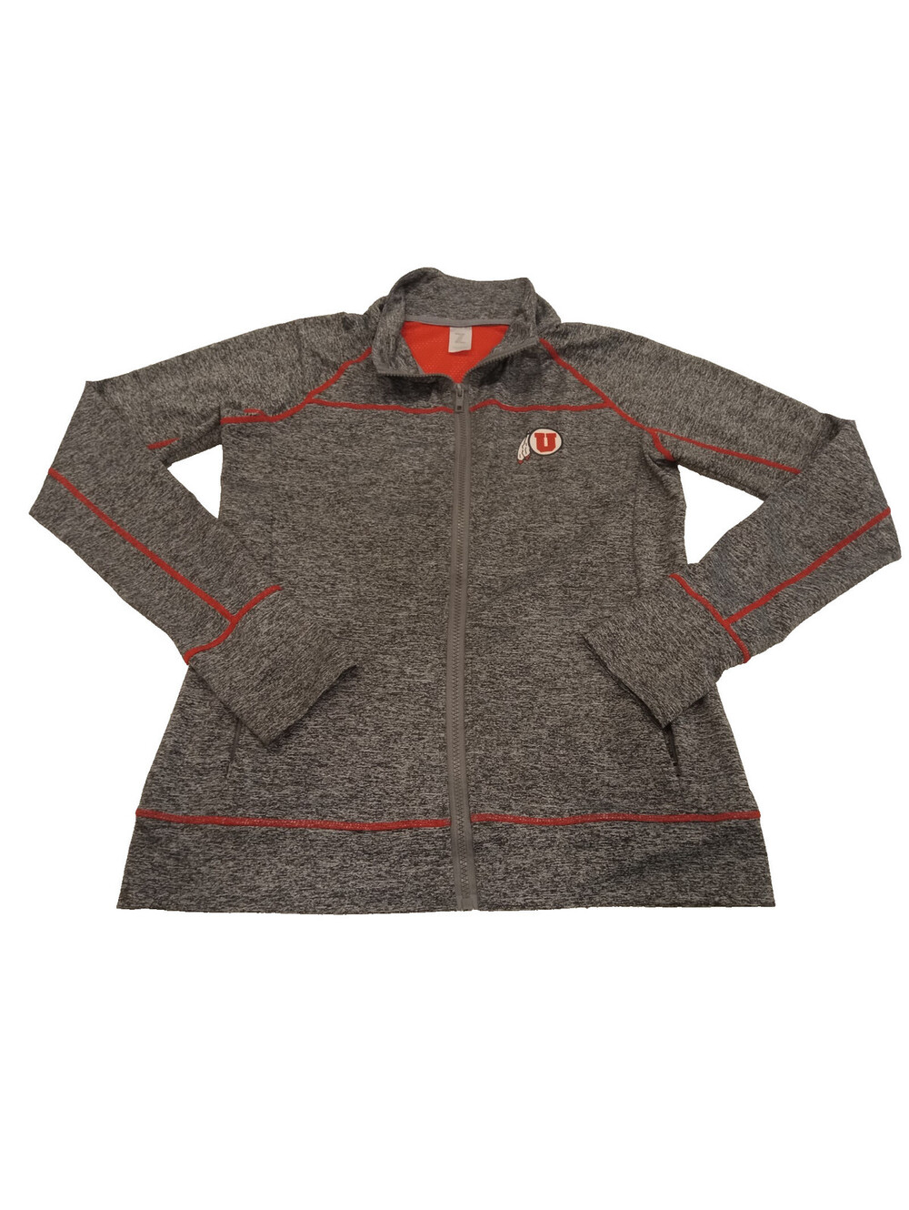 Zoozatz University of Utah Jacket Womens Medium Gray Zip Athletic Red Piping M